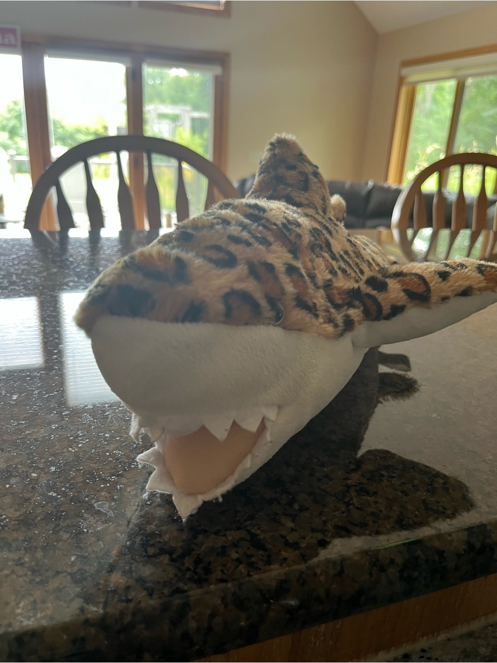 Leopard Print Shark Plush Pet Toy - Brown & White